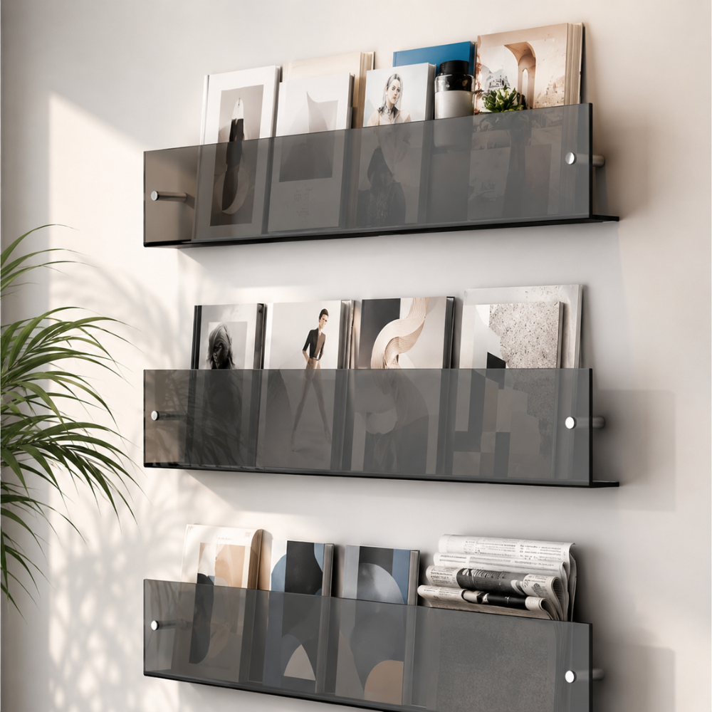 Transparentes Wandregal aus Kunststoff Wandmontierter Prospekthalter für Bücher Zeitschriften Magazine Büro Zuhause