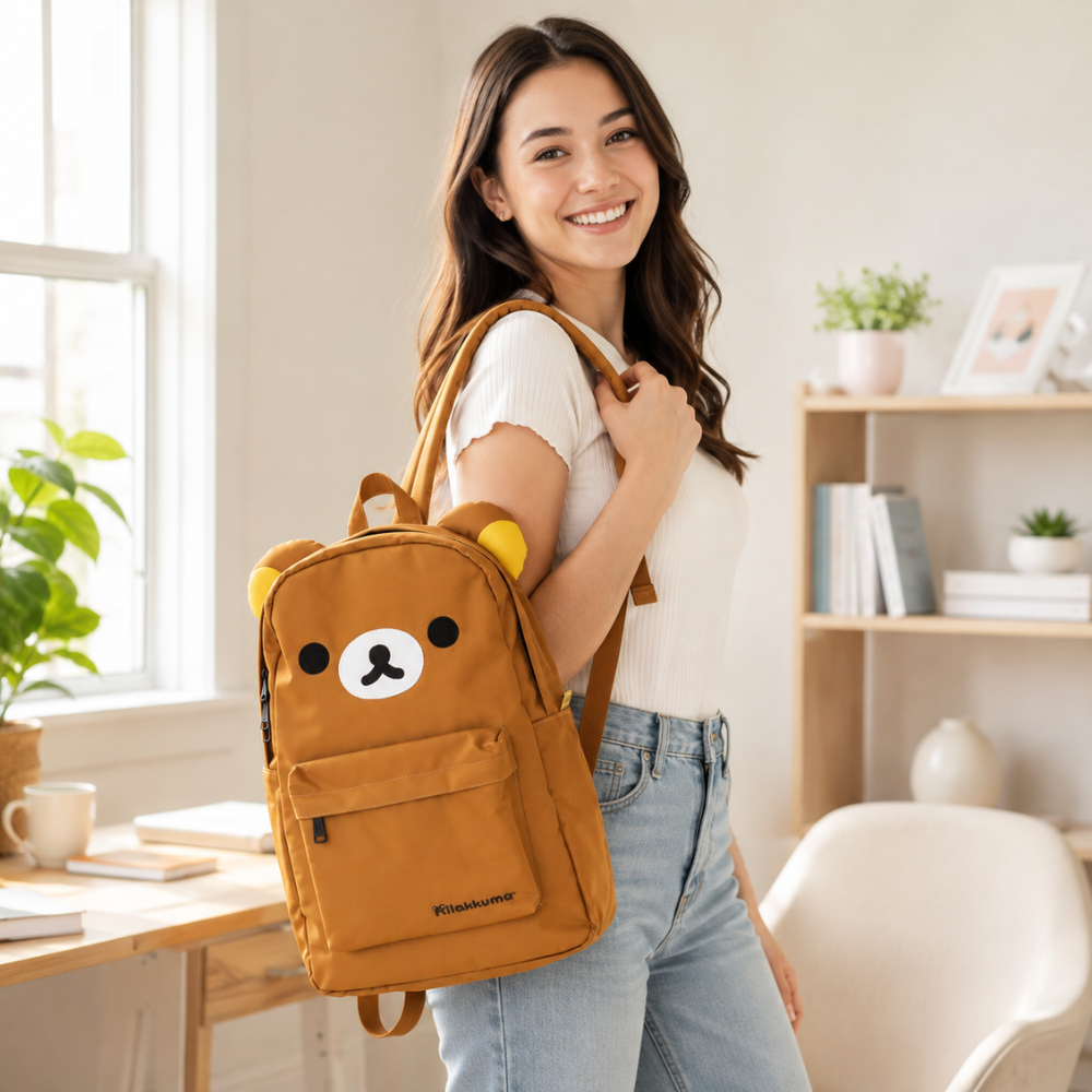 Kawaii Bären-Rucksack 43 × 30 cm – Wasserabweisender Schulrucksack mit Ohren & Frontfach für Schule, Uni & Reisen