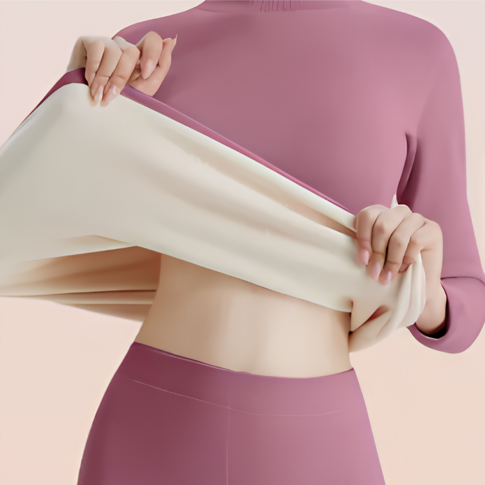 Thermounterwäsche Damen Set – gefüttertes Thermo Oberteil mit Stehkragen und Hose, 2-teilig