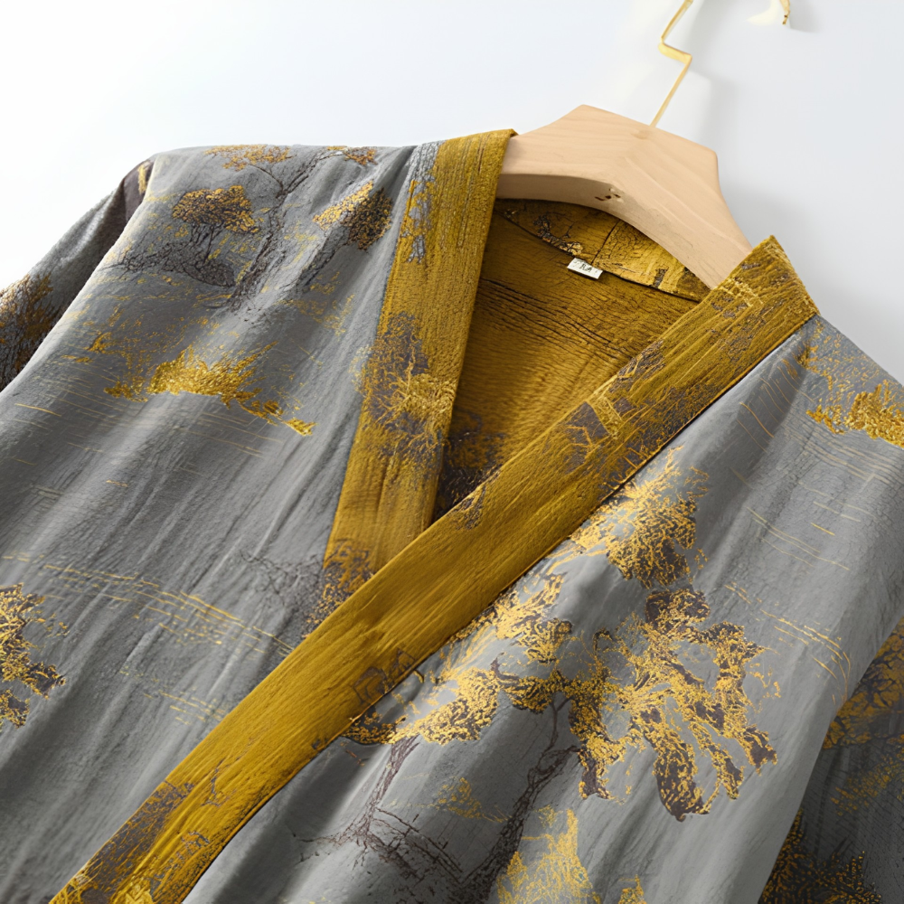 Atmungsaktiver Kimono - Dünner Baumwoll Bademantel mit Gürtel & V-Ausschnitt