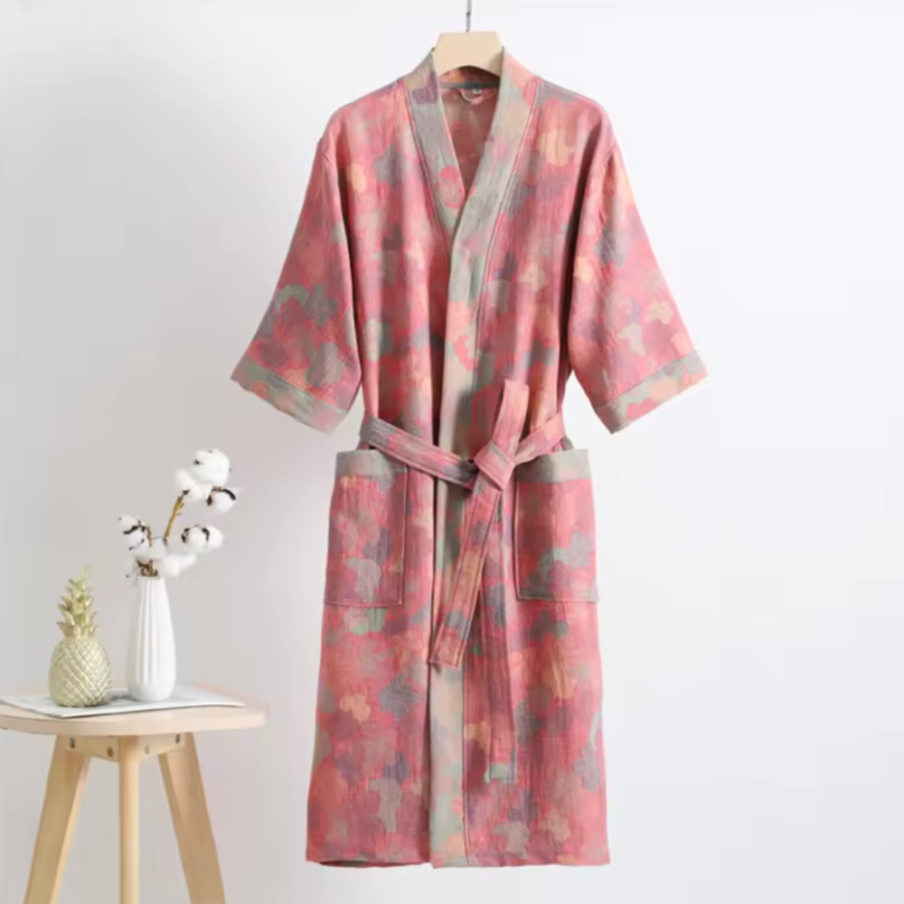 Retro Kimono Bademantel aus Baumwolle - Luftiger Morgenmantel & Loungewear für Damen & Herren