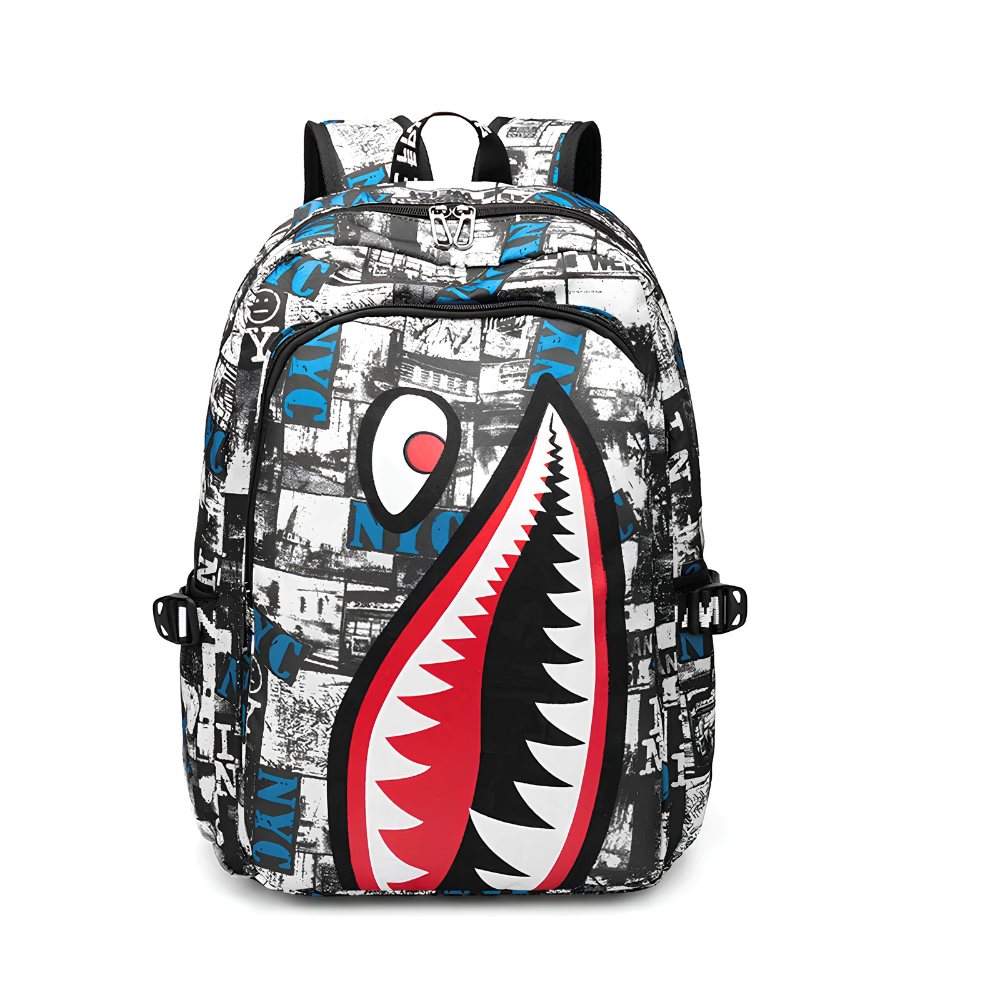 Kinder-Schulrucksack mit Hai-Motiv & USB-Anschluss – Wasserabweisender Rucksack mit großem Stauraum für Schule, Freizeit & Reisen