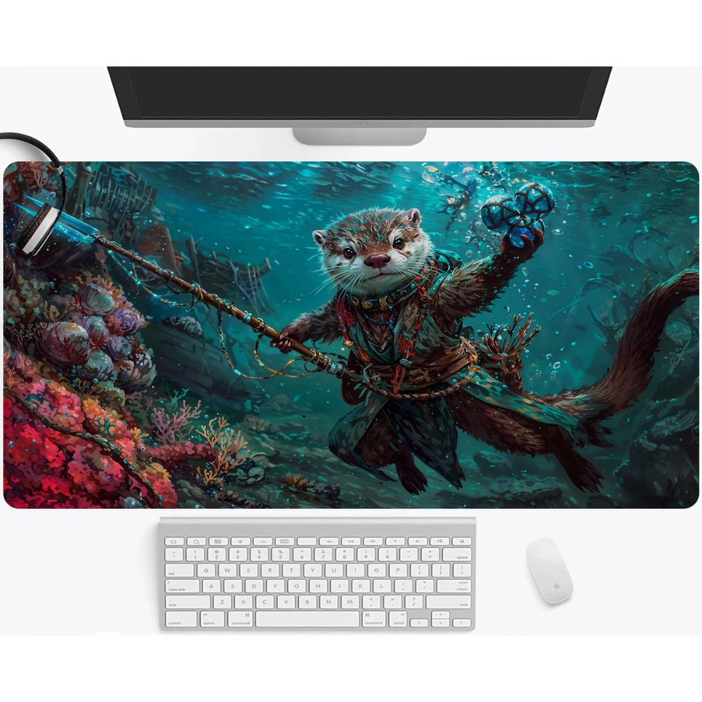 Großes Gaming Mauspad 30 × 60 cm mit Fantasy-Tiermotiv | Rutschfeste Gummi-Schreibtischunterlage mit genähtem Rand
