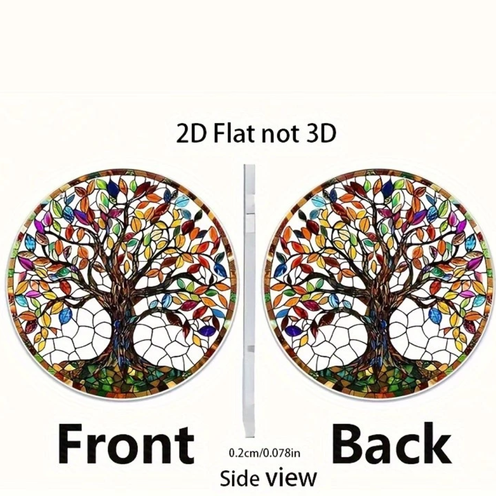 Lebensbaum Sonnenfänger aus Buntglas 15 cm Rundes Fensterbild zum Aufhängen für Fenster und Wand