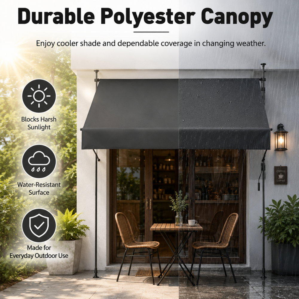 Klemmmarkise ohne Bohren | Manuell ausziehbare Balkonmarkise mit Kurbel, höhenverstellbaren Standrohren & Sonnenschutz für Terrasse, Garten und Balkon
