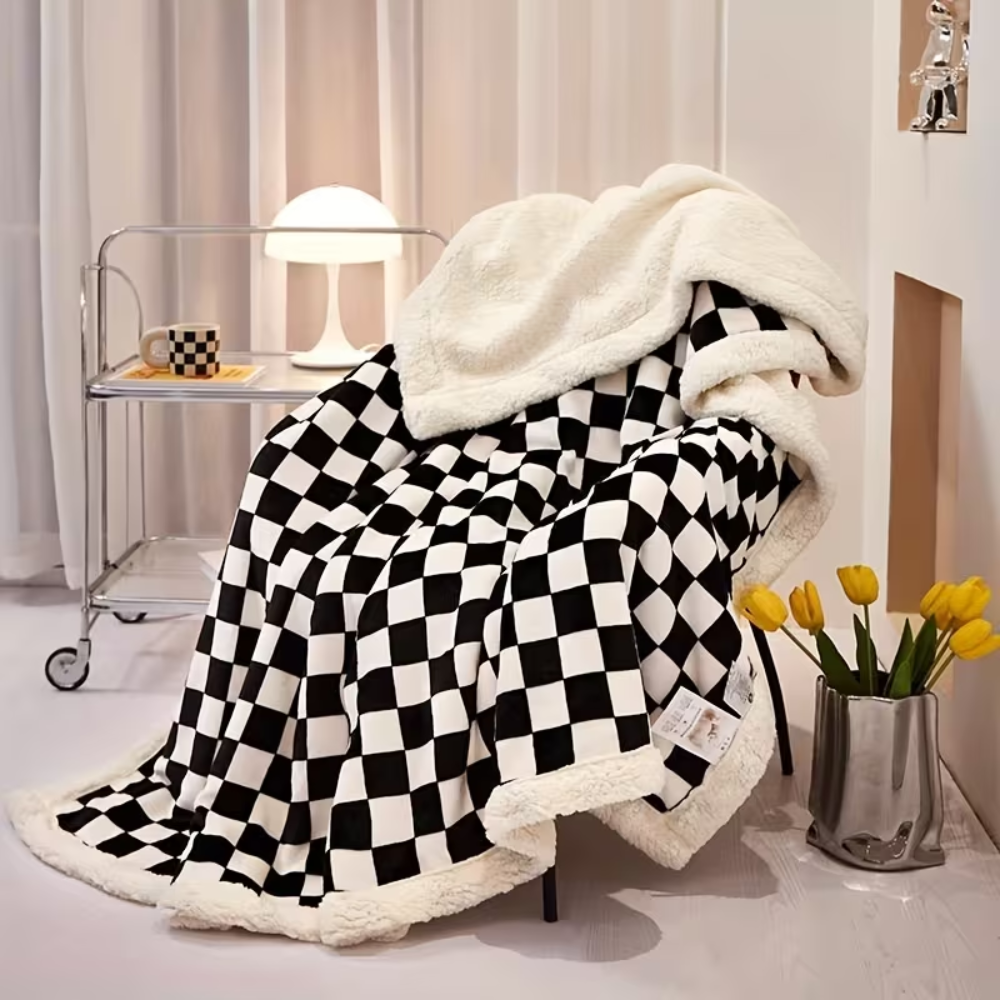 Kuschelige Fleecedecke mit Karo-Muster 150x200 bis 200x230 cm – Dicke Wohndecke für Sofa und Bett