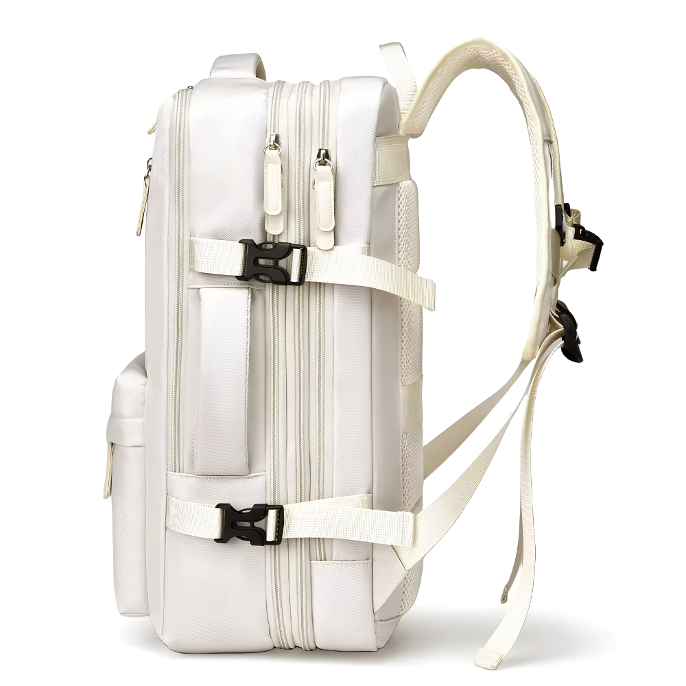 Erweiterbarer Handgepäck-Rucksack 46 × 30 × 16–26 cm – Wasserabweisender Laptop-Reiserucksack mit vielen Fächern
