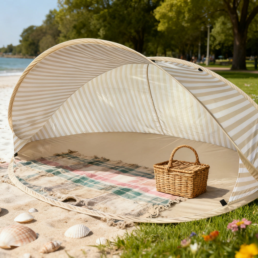 Strandmuschel für 2 Personen – Pop-Up Strandzelt mit Schnellaufbau, tragbarer Sonnenschutz inkl. Tragetasche & Heringen
