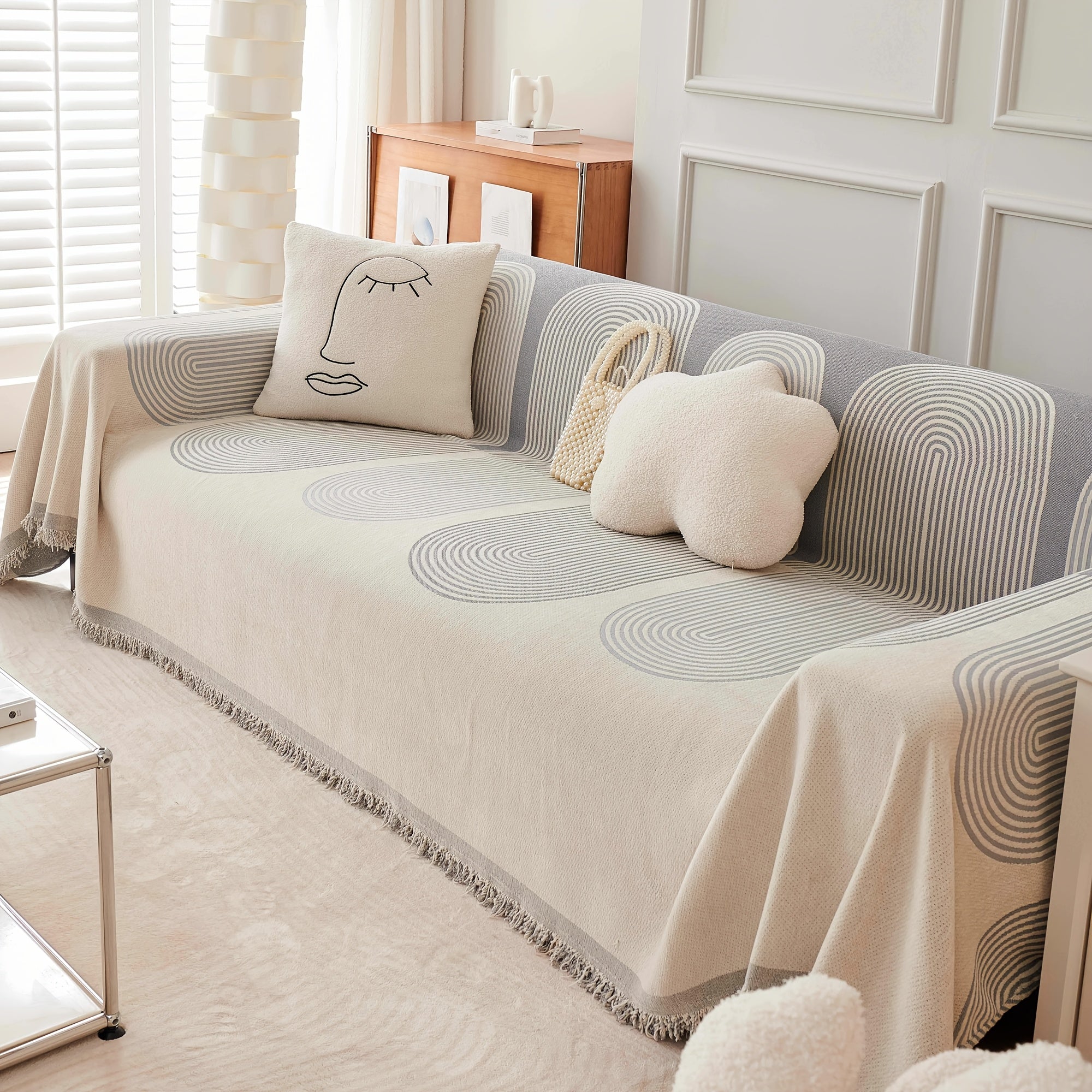 Boho Sofabezug Chenille – Rutschfeste Sofadecke mit Fransen für Couch, Sofa & Wohnzimmer