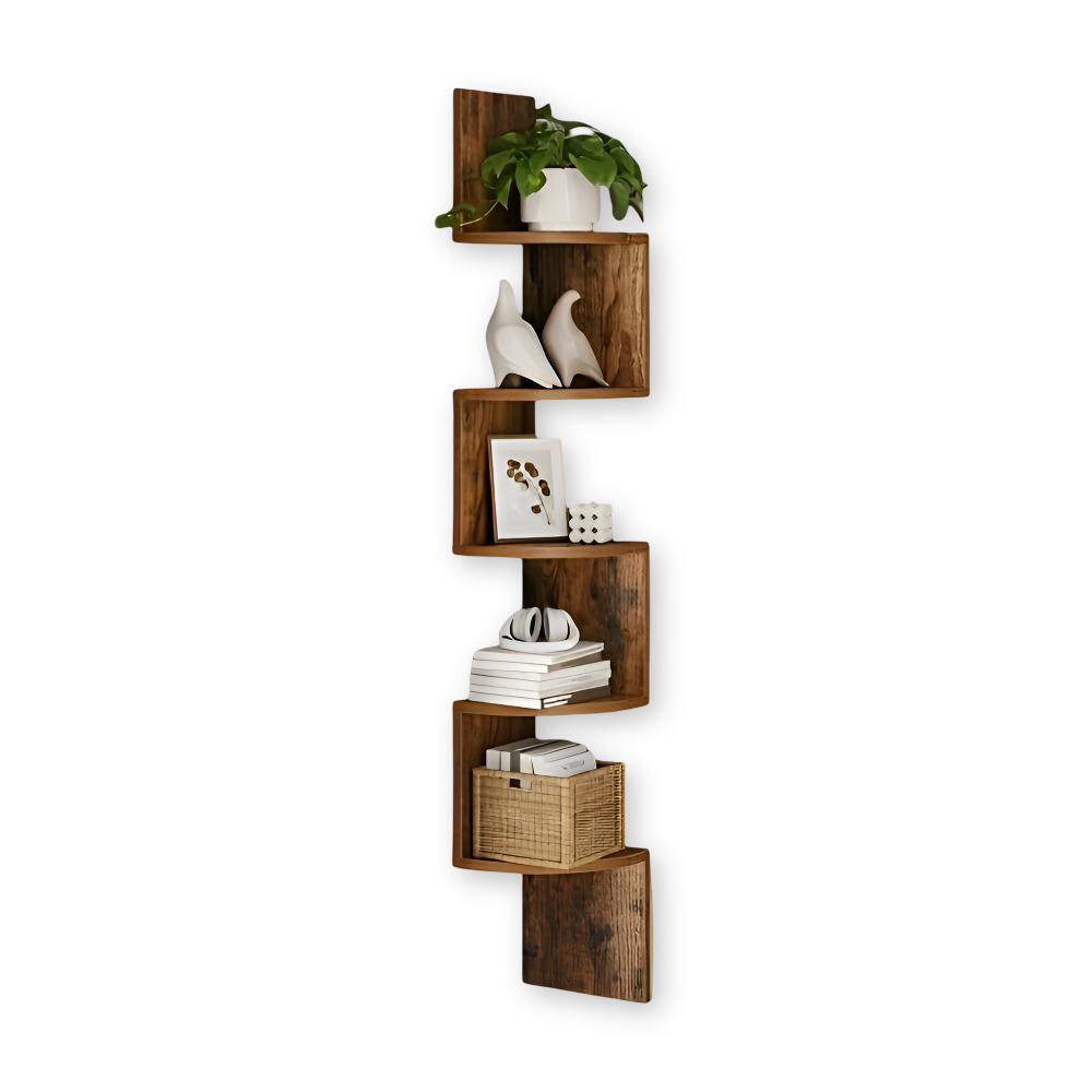 5-Tier Ecke-Wandregal - Stilvolle, Platzsparende Aufbewahrungslösung für Bücher, Pflanzen und Wohnaccessoires in jedem Raum