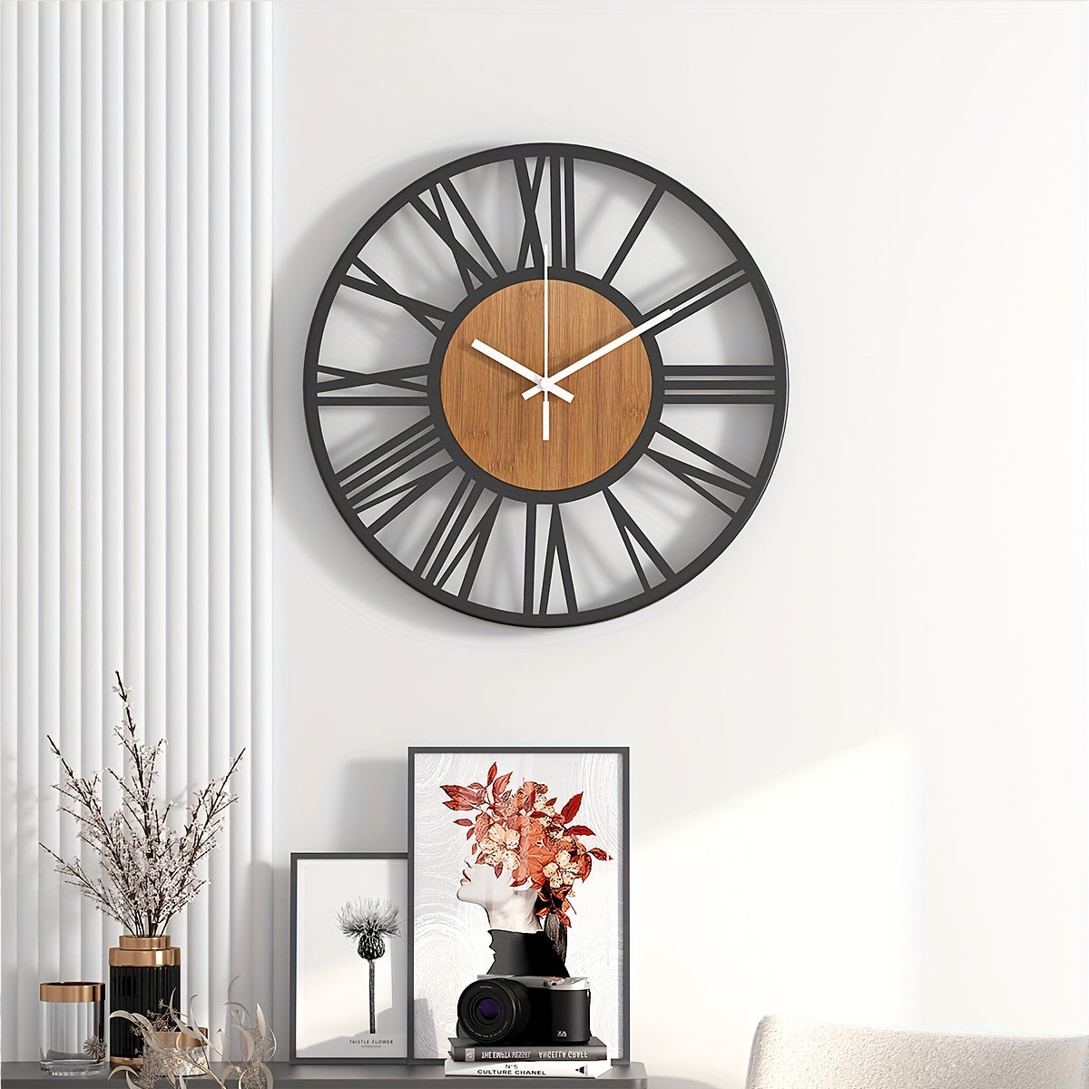 Vintage Wanduhr mit Römischen Zahlen – Geräuschlose Runde Dekouhr für Wohnzimmer, Schlafzimmer & Büro