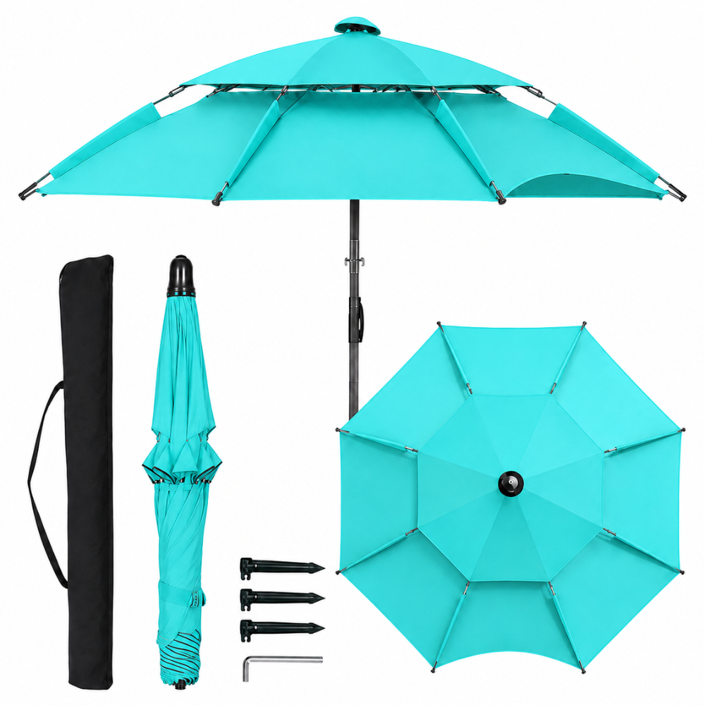 Verstellbarer Sonnenschirm Outdoor 2 m 2,2 m 2,4 m Strandschirm Gartenschirm Wasserabweisend für Terrasse Camping Strand