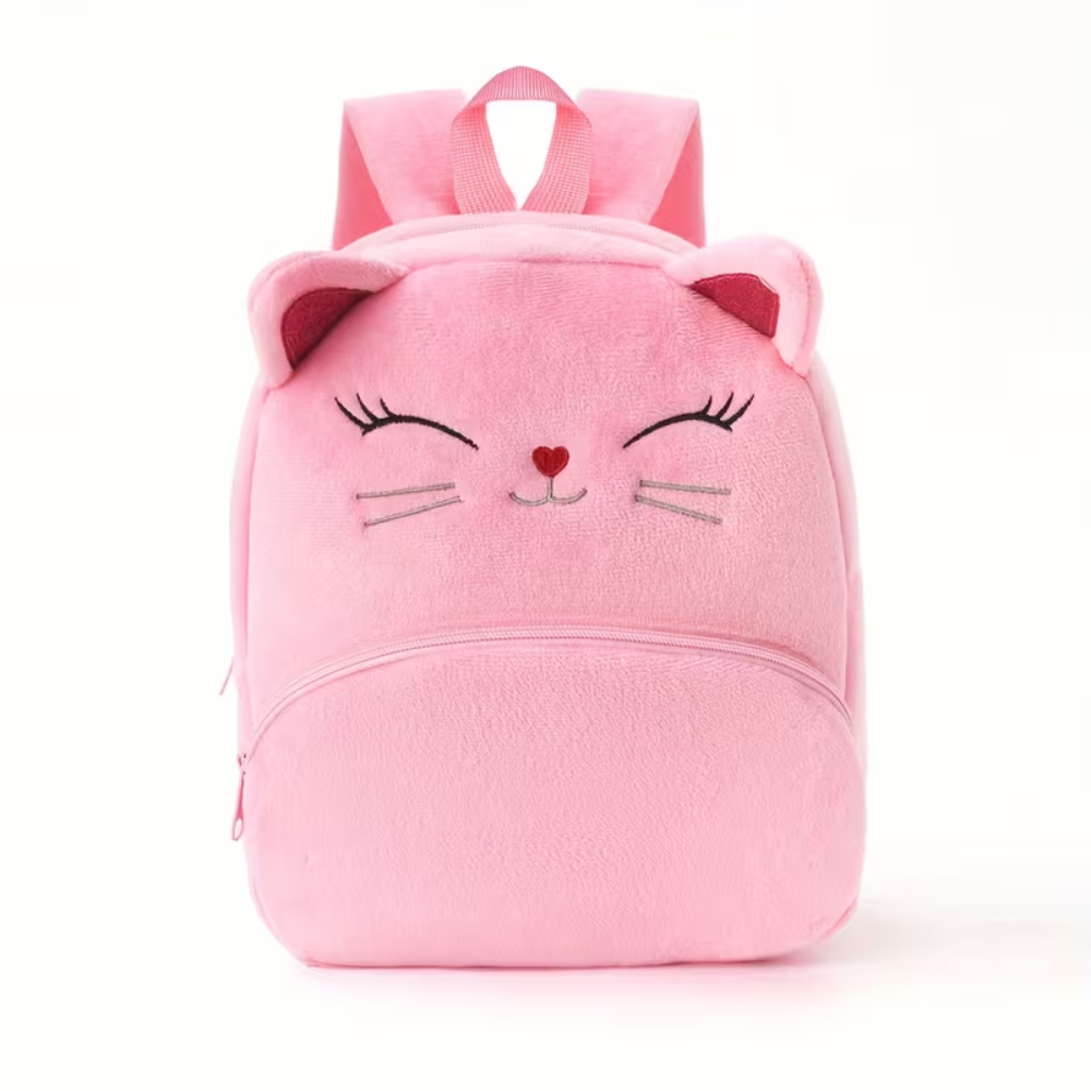 Weicher Katzen-Rucksack 31 × 24,5 × 12 cm – Plüschiger Kindergartenrucksack aus Polyester mit verstellbaren Trägern