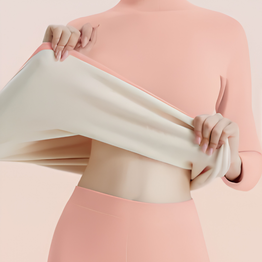Thermounterwäsche Damen Set – gefüttertes Thermo Oberteil mit Stehkragen und Hose, 2-teilig