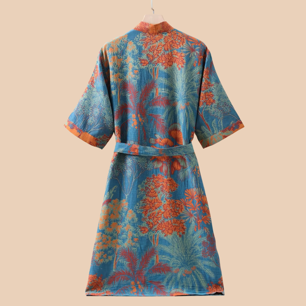 Baumwoll-Gaze Kimono Bademantel - Leichter Morgenmantel & Loungewear für Damen & Herren