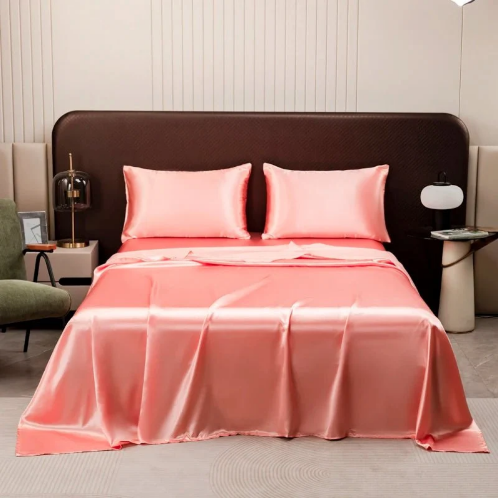 Leichtes Satin Bettwäsche-Set - Seidenweiche Laken mit Kissenbezügen für Schlafzimmer