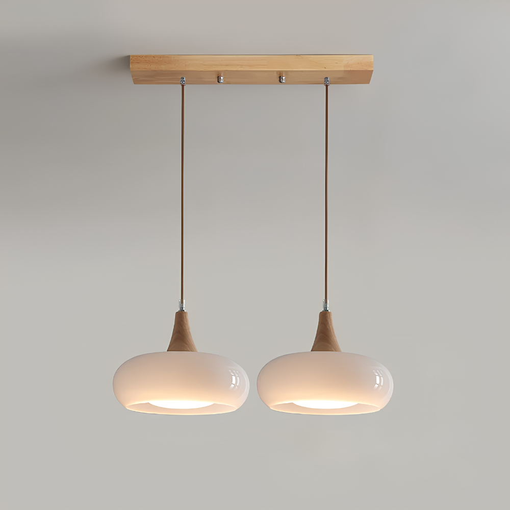 Skandinavische Holz & Glas Hängeleuchte - Moderne Pendellampe mit Holzakzent