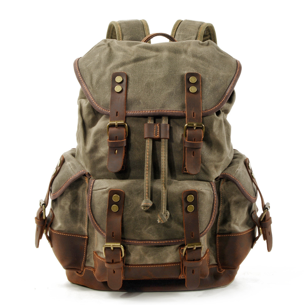 Vintage Wachstuch Canvas Rucksack für Herren - Großer Laptop Tagesrucksack & Reise-Rucksack