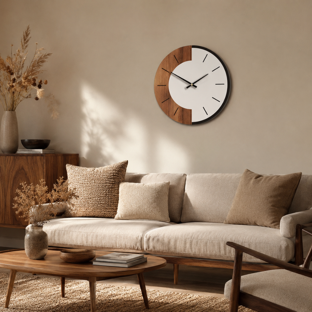Moderne Holz Wanduhr 35/45 cm – Runde Designer Uhr mit leisem Uhrwerk für Wohnzimmer, Küche & Büro