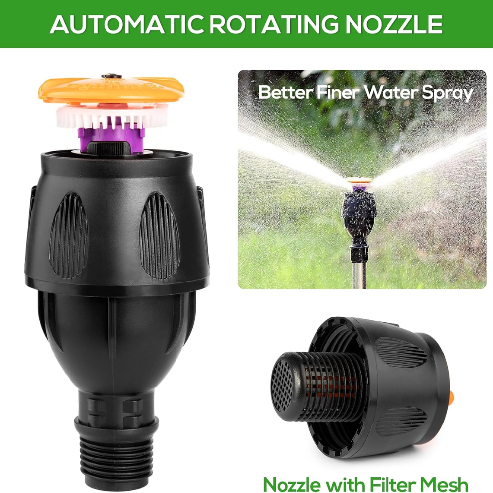 360° Gartensprinkler mit Stativ – Rotierender Rasensprenger mit teleskopischem Dreibein für Garten, Rasen & Bewässerung