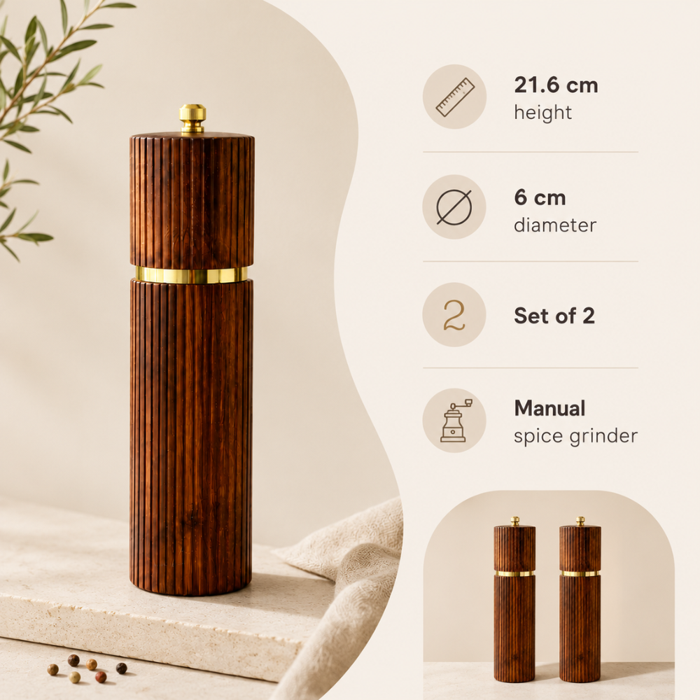 Salz- und Pfeffermühle Set aus Akazienholz – Gewürzmühlen mit Keramikmahlwerk & Einstellbarem Mahlgrad