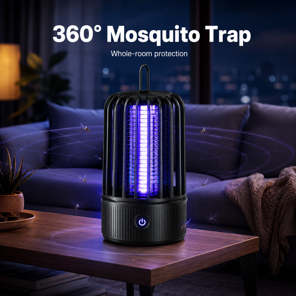 Wiederaufladbare Mückenlampe 2-in-1 – Elektrische UV Insektenfalle mit 1200mAh Akku für Zuhause, Terrasse & Camping