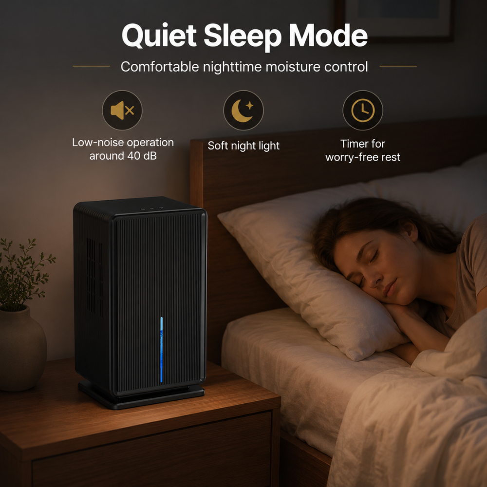 Kompakter 3L Luftentfeuchter für Zuhause | Leiser Raumentfeuchter mit Timer, Schlafmodus, Auto-Abschaltung und LED-Licht