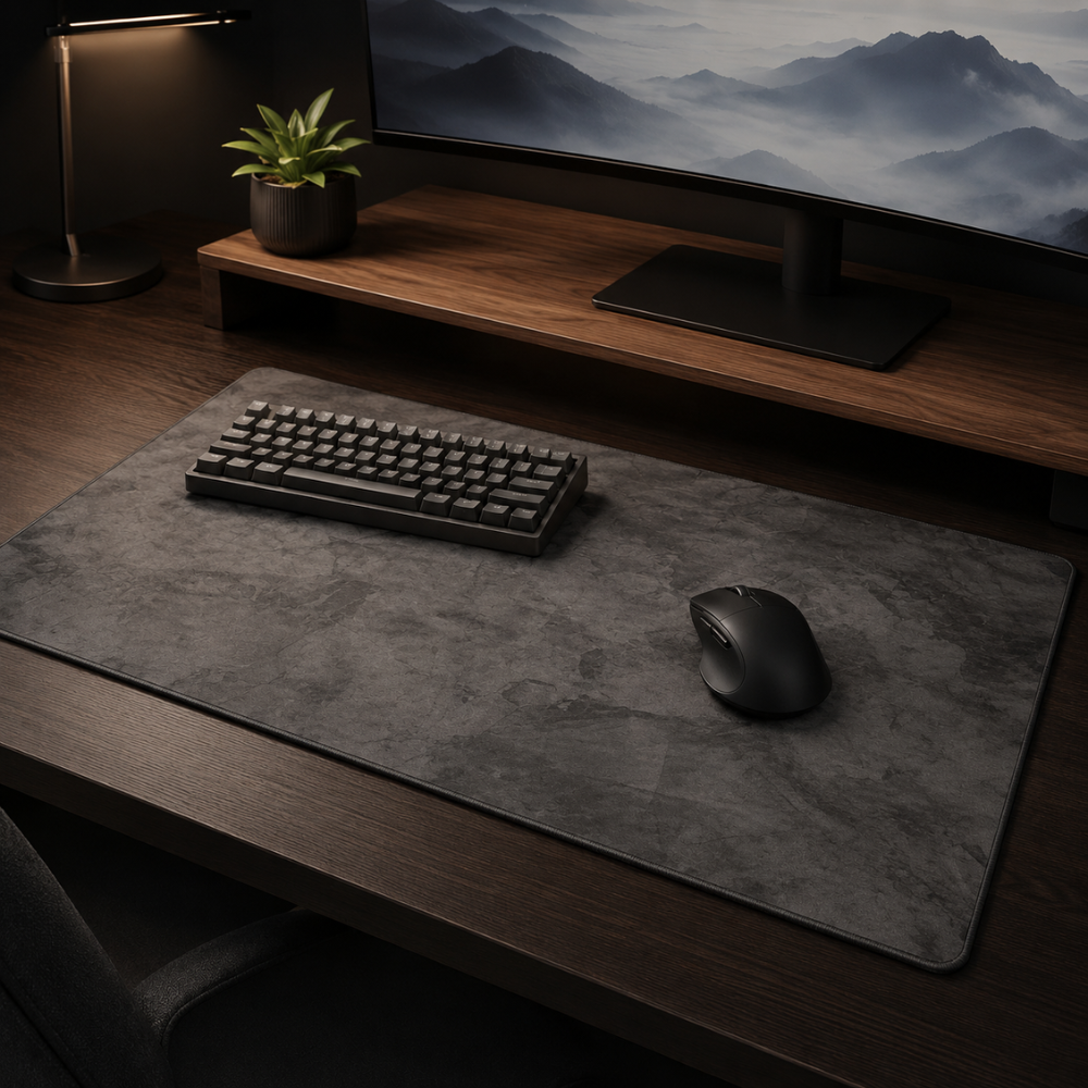 Schreibtischunterlage & Gaming-Mauspad Marmor-Design Grau – Rutschfeste Schreibtischmatte mit genähten Kanten für Büro, Homeoffice & Gaming