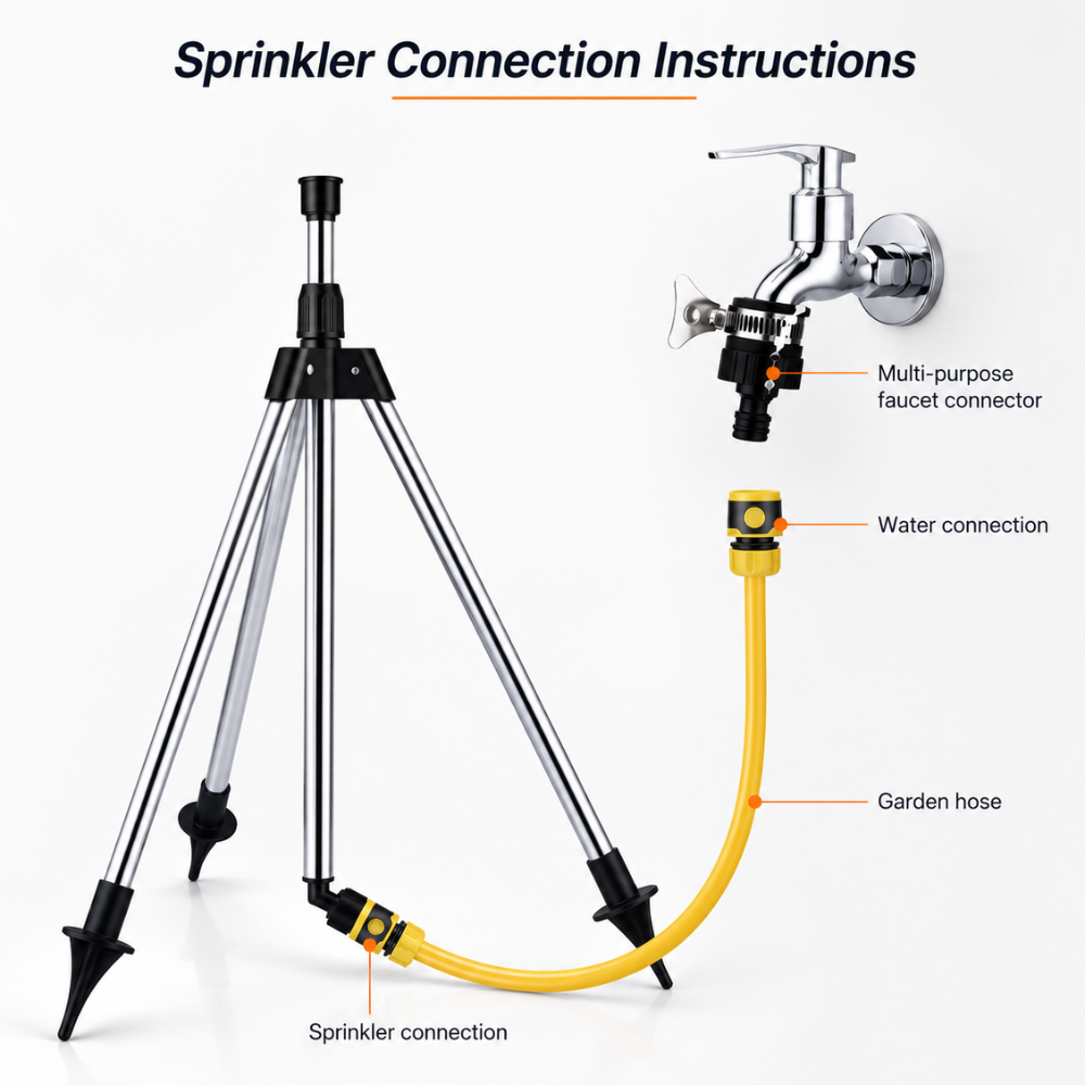 360° Automatischer Rasensprenger mit Edelstahl-Stativ – Höhenverstellbarer Garten-Sprinkler für Rasen, Beete & Bewässerung