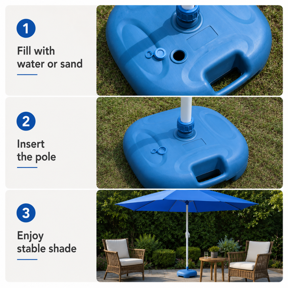 Befüllbarer Sonnenschirmständer aus Kunststoff 40 x 40 x 25 cm Schirmfuß für Wasser oder Sand Garten Terrasse Strand