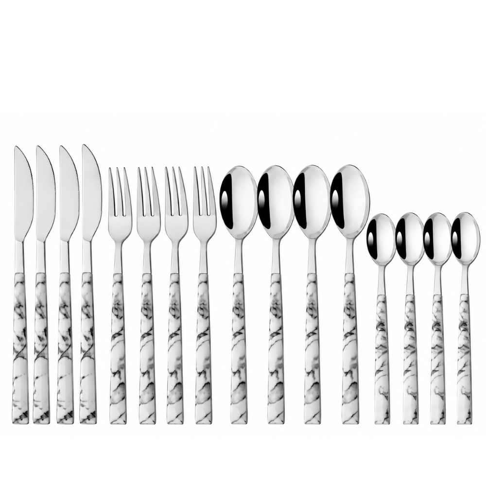 Elegantes Besteck-Set mit Holzimitat Griff - Stilvolles Essbesteck für Küche & Festlich gedeckten Tisch