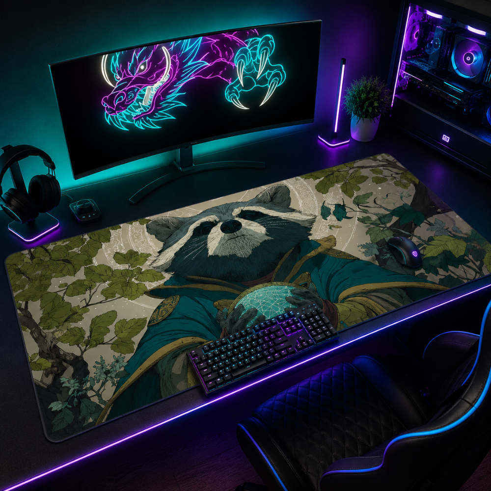 Großes Gaming Mauspad 30 × 60 cm mit Fantasy-Tiermotiv | Rutschfeste Gummi-Schreibtischunterlage mit genähtem Rand