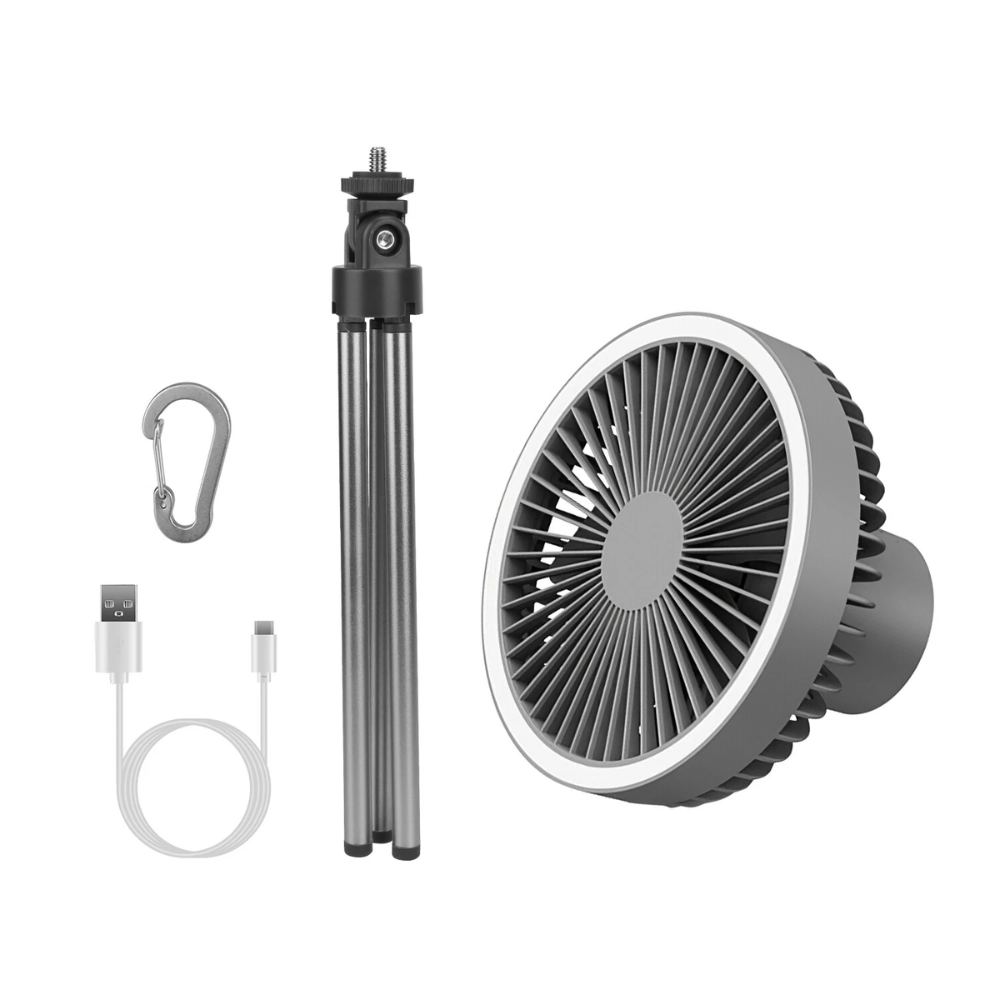 Camping Ventilator mit LED Licht USB Akku Powerbank Hängend oder mit Stativ für Zelt Outdoor