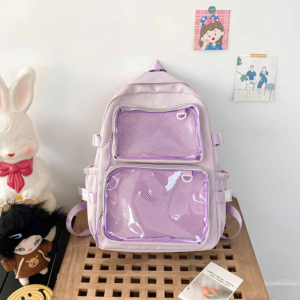 Transparenter Kawaii-Rucksack mit Pin-Display – Großer Schulrucksack im japanischen Stil für Schule, Uni & Alltag