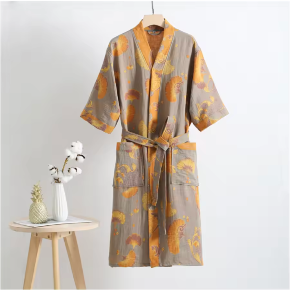 Retro Kimono Bademantel aus Baumwolle - Luftiger Morgenmantel & Loungewear für Damen & Herren