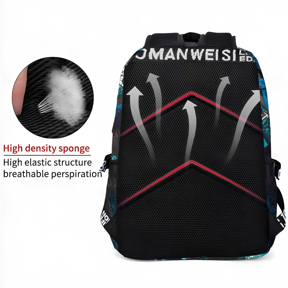 Kinder-Schulrucksack mit Hai-Motiv & USB-Anschluss – Wasserabweisender Rucksack mit großem Stauraum für Schule, Freizeit & Reisen