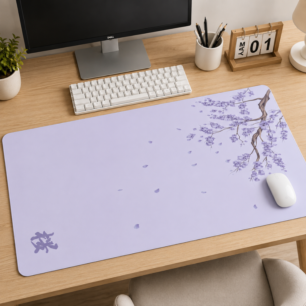 Schreibtischunterlage & XXL Gaming-Mauspad mit Sakura-Kirschblüten – Rutschfeste Stoffmatte für Büro, Homeoffice, Schule & Gaming