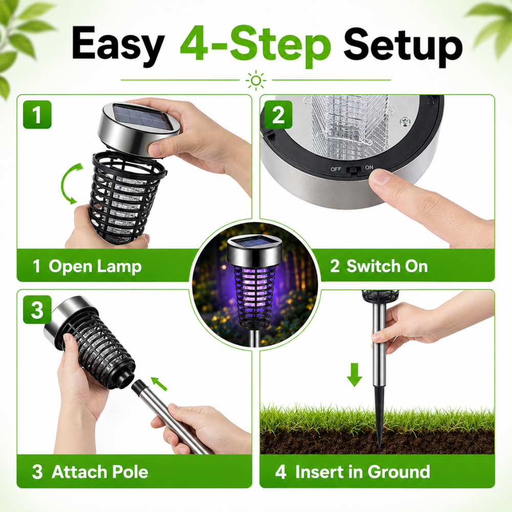 Solar Mückenvernichter für Außen – Wasserdichte UV Insektenfalle mit LED Licht für Garten, Terrasse & Camping