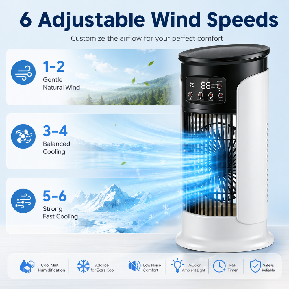 Mobiler Luftkühler 3 in 1 mit Sprühnebel USB Tischventilator LED Anzeige Timer für Büro Schlafzimmer
