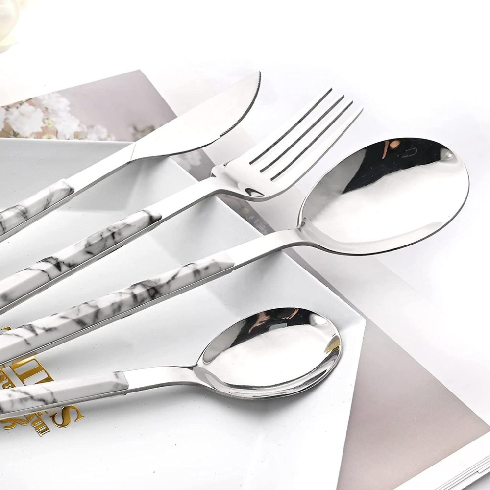 Elegantes Besteck-Set mit Holzimitat Griff - Stilvolles Essbesteck für Küche & Festlich gedeckten Tisch