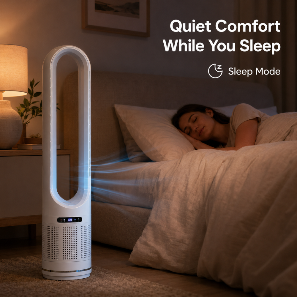 Leiser Turmventilator mit Fernbedienung & Timer – Flügelloser Standventilator mit WLAN-App und 8 Geschwindigkeiten