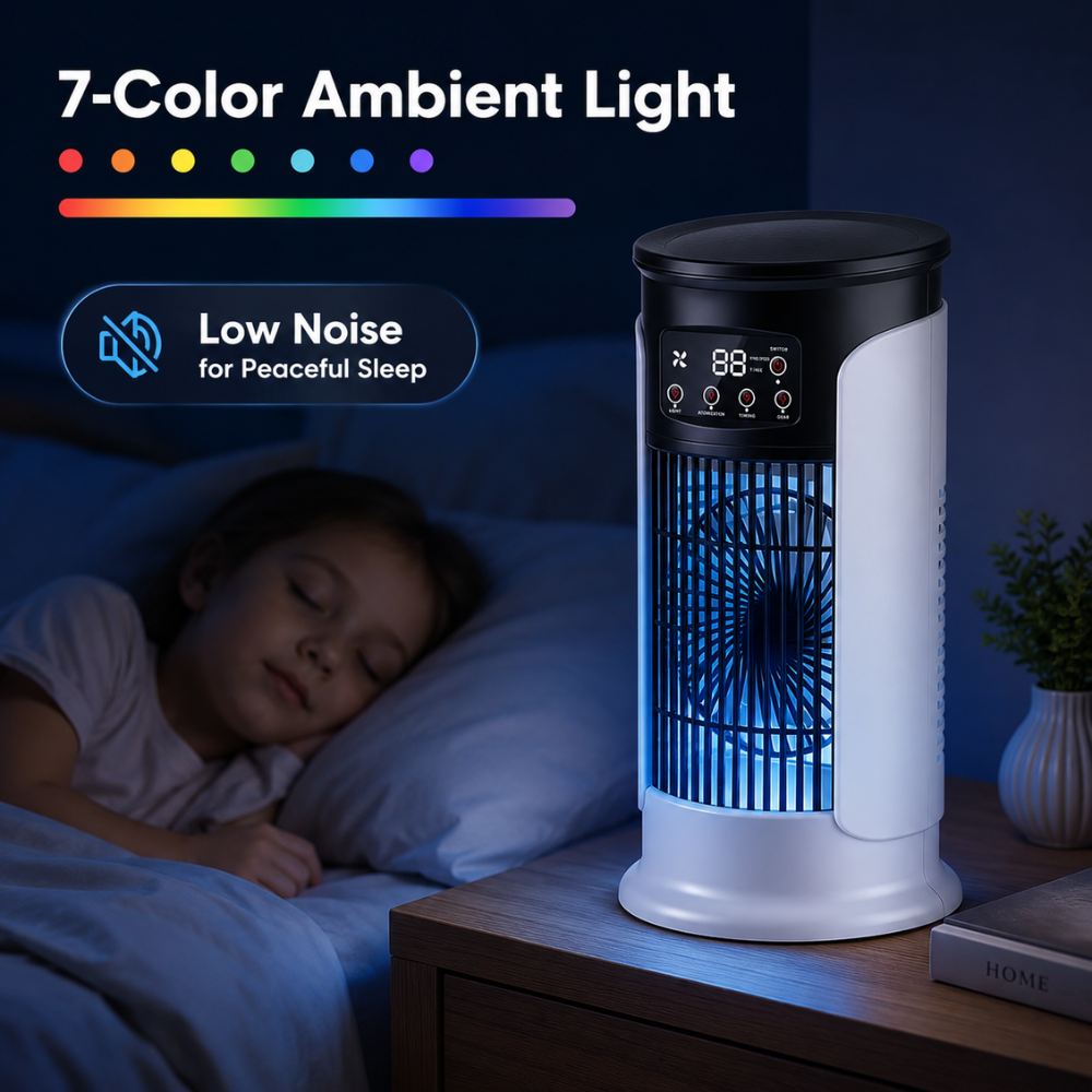 Mobiler Luftkühler 3 in 1 mit Sprühnebel USB Tischventilator LED Anzeige Timer für Büro Schlafzimmer