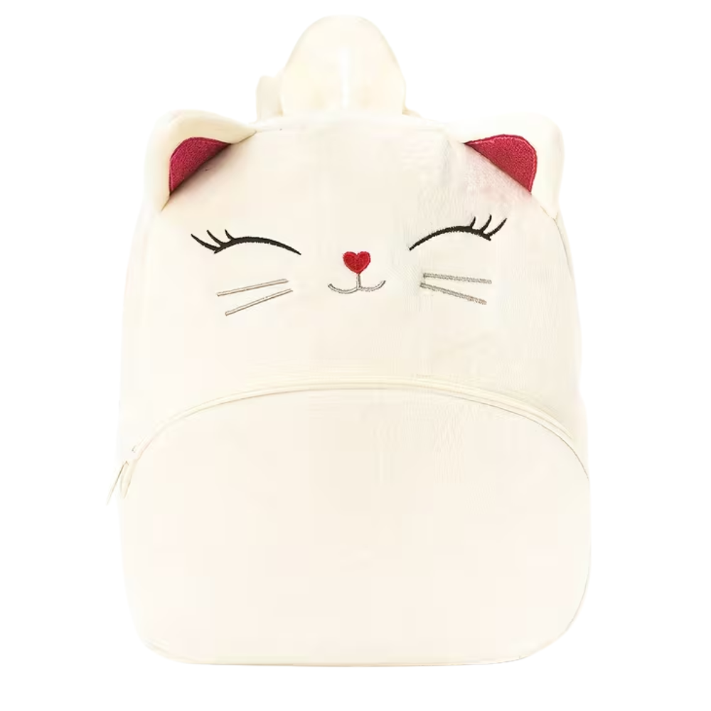 Weicher Katzen-Rucksack 31 × 24,5 × 12 cm – Plüschiger Kindergartenrucksack aus Polyester mit verstellbaren Trägern