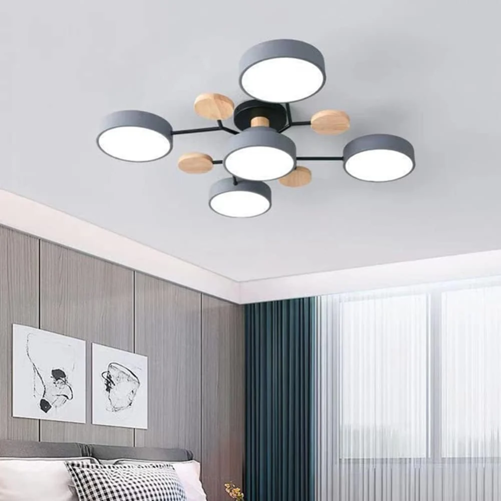 Moderne Mehrpunkt LED Deckenleuchte - Große Holz & Metall Leuchte für Esszimmer