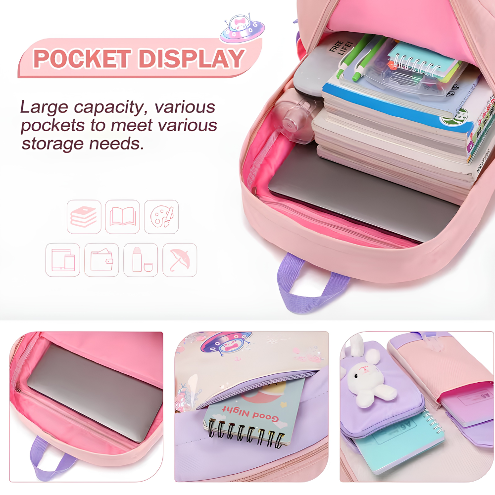 Hasen-Schulrucksack 44 × 30 × 15 cm – Großer Mädchenrucksack mit Brustgurt, Seitentaschen & viel Stauraum