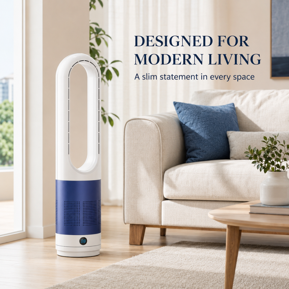 Leiser flügelloser Turmventilator mit Fernbedienung, Timer & 8 Geschwindigkeiten | 20 W Standventilator für Schlafzimmer, Büro & Wohnzimmer