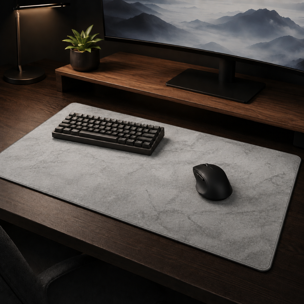 Schreibtischunterlage & Gaming-Mauspad Marmor-Design Grau – Rutschfeste Schreibtischmatte mit genähten Kanten für Büro, Homeoffice & Gaming