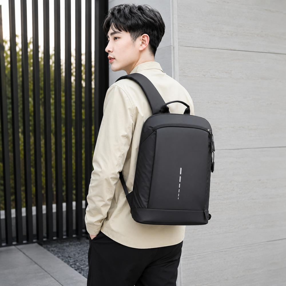 Schlanker Business-Laptoprucksack 42 × 29 × 8 cm – Wasserabweisender PVC-Rucksack mit mehreren Fächern