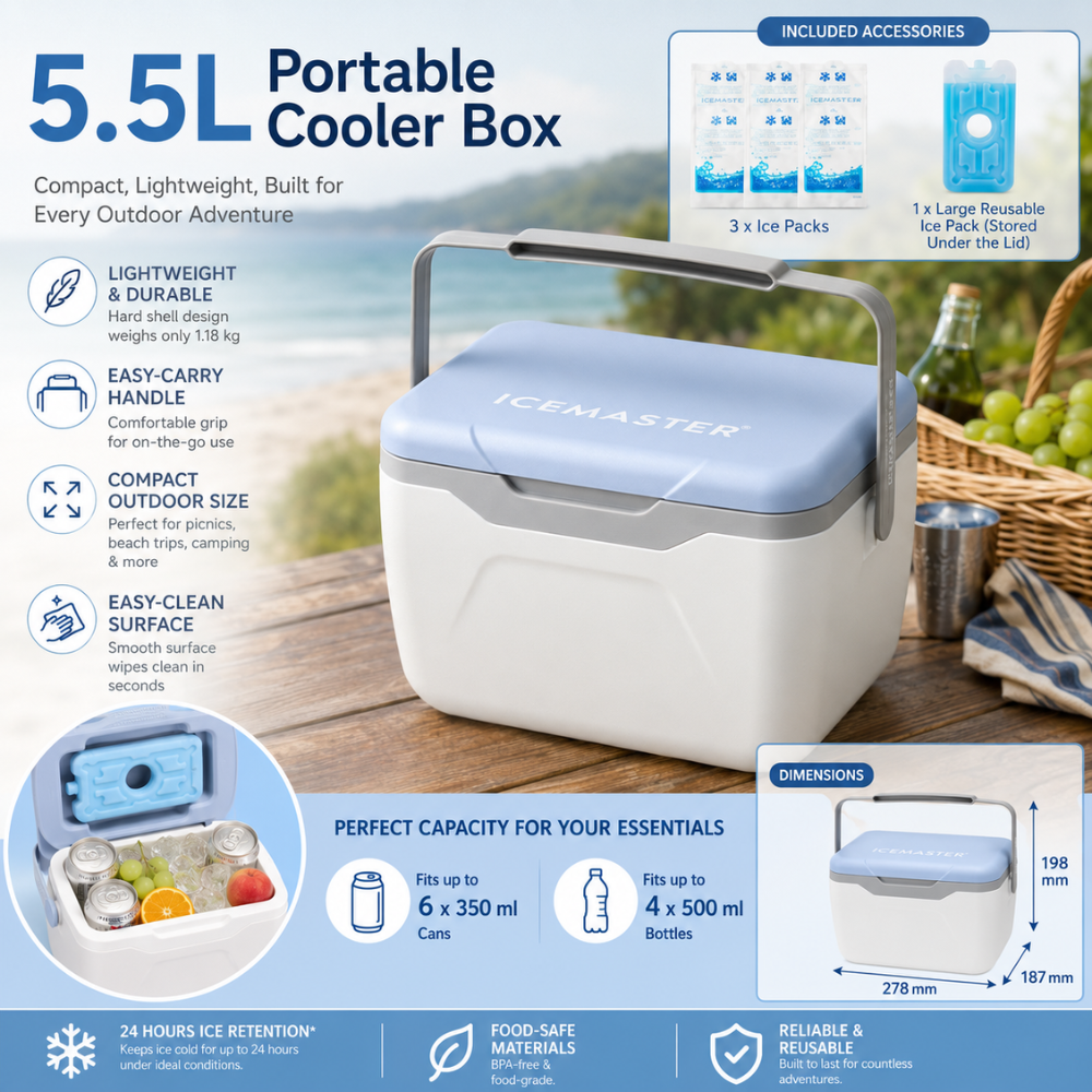 Tragbare 5,5L Mini-Kühlbox | Leichte Outdoor-Kühlbox mit Kühlakku für Camping, Picknick & Auto