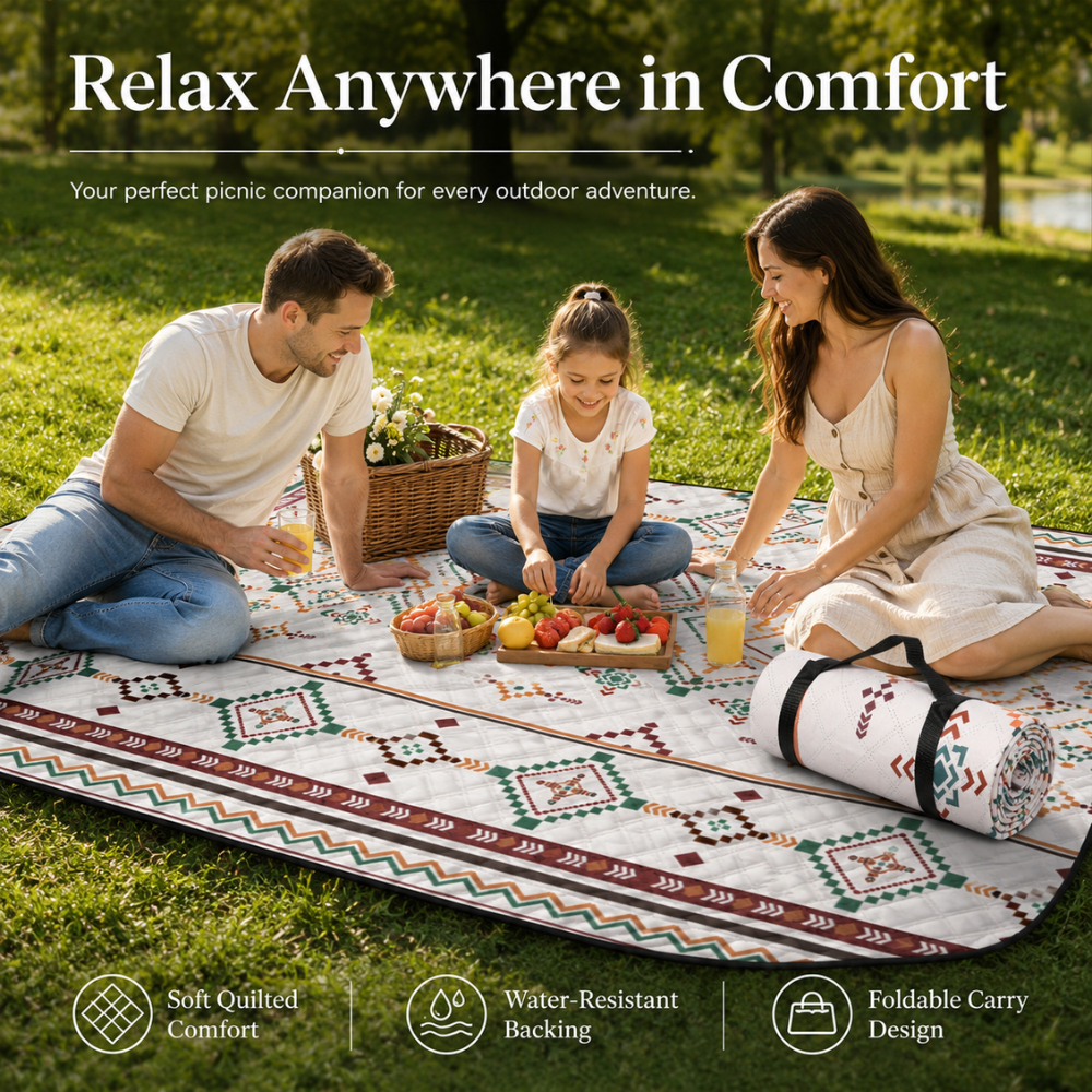 Picknickdecke 200 x 200 cm Outdoor Campingdecke aus Polyester Faltbare Stranddecke mit Tragegriff für Garten Strand